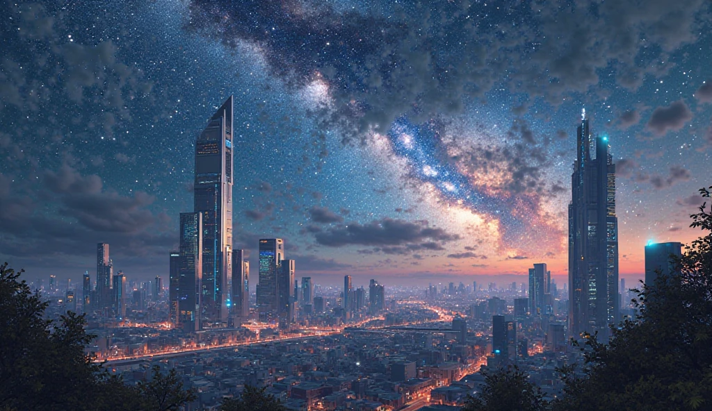 Create beautiful urban images with the background of the universe