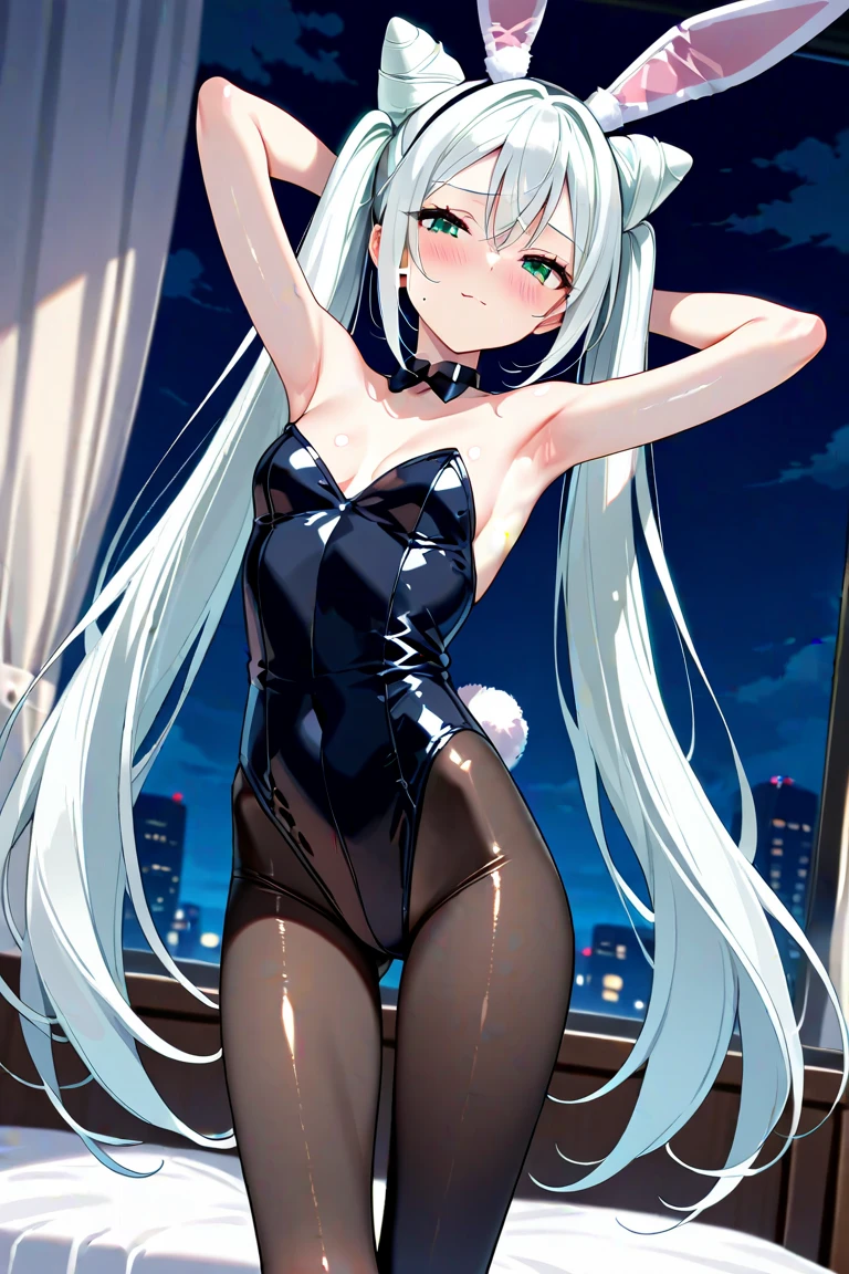 (((arms, armpits))), frontal, ((embarrassing)), small breasts, (photorealistic: 1.4), (RAW photos: 1.2), masterpiece, illustration, very_high_realistic:1.5,very_high_resolution:1.5, 1 girl, HDR, CG, unity, 8k wallpaper, amazing, fine details, official art, Highly detailed CG Unity 8k wallpaper, highest quality, ((night city background)), especially strong light, absurdity, incredibly absurd, super detailed, close-up portrait photo, high resolution, very detailed, very delicate and beautiful, intricate details, facial muscles, beautiful detailed girl, natural makeup, very detailed eyes and face, beautiful detailed eyes, shiny eyes, balanced eyes, Symmetrical pupils, highly detailed blue tinted glasses, (Thin silver frame glasses: 1.1), Highly detailed pupils, facial light, Movie lighting, Professional lighting, Photon mapping, Radiosity, Physically Based Rendering, Solo Focus, Sharp Focus, (Close-up: 1.1), Beautiful studio soft lights, rim lights, vivid details, (Silver hair: 1.2), ( Fair Skin: 1.1), White Skin, (Beautiful Korean Woman), (Eyelashes: 1.1), (Teasing Smile: 1.1), (POV), (View): 1.4), Very Delicate and Beautiful, Hyper-Realistic, Official Art、、、 Huge File Size, (Short Sleeves: 1.1), Cute, (aegyo Sal: 1.1), Puffy Eyes, Gymnasium Storeroom, One Girl, Masterpiece, Top quality, very detailed