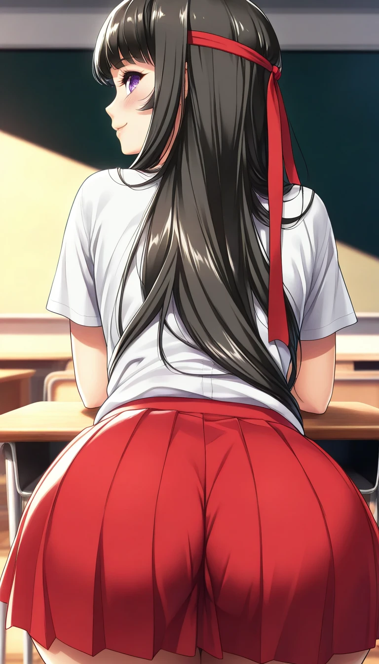 1girl, office, shirt, (angry), ((hourglass figure)), black tights, (from behind), looking at viewer, ((thick thighs)), ((pussy)), ((thicc thighs)), ((tight skirt))