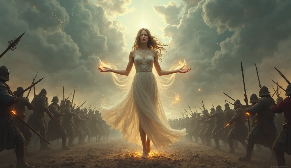 A petite goddess persuades war。Humans in conflict

