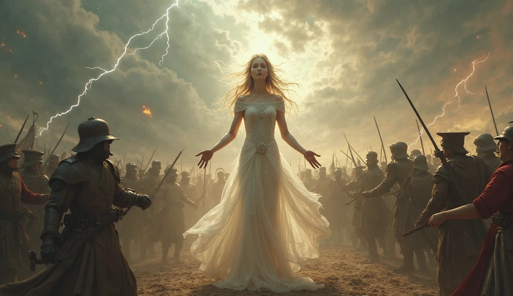 A petite goddess persuades war。Humans in conflict

