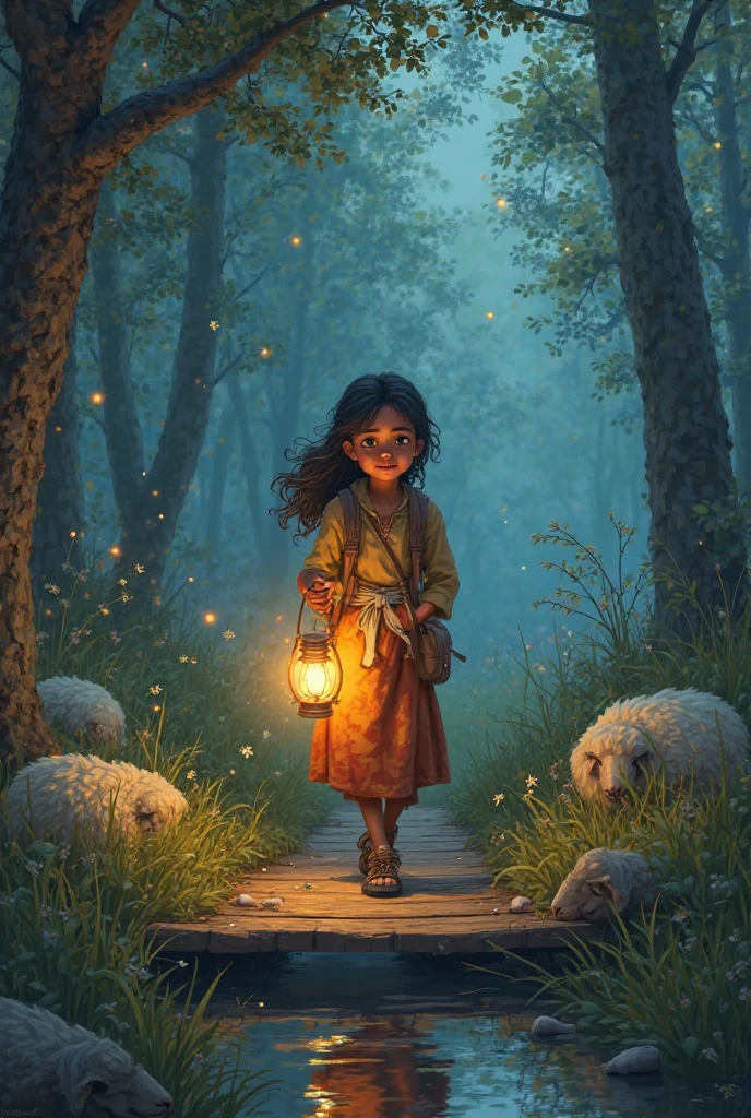 Look 2: the beginning of the journey
Amna picked up her lantern and slowly said, "will bring back this star!" She walked over the wooden bridge, past the sleeping sheep, into the forest.