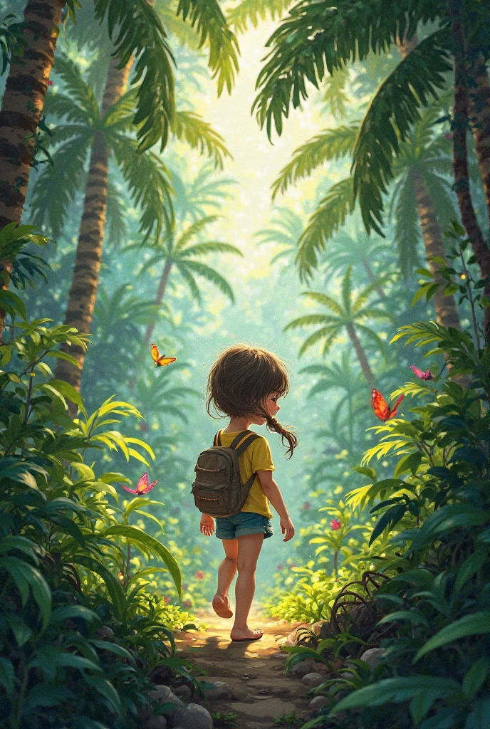 A young girl Walking in the jungle 