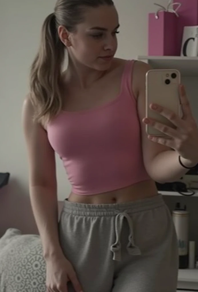 there is a woman taking a selfie in front of a mirror, fit pic, taken in the early 2020s, 3 , 3 6 years old old, 2 8 yearsars old woman, ld woman, middle body shot, mid 2 0's female, close up to a skinny