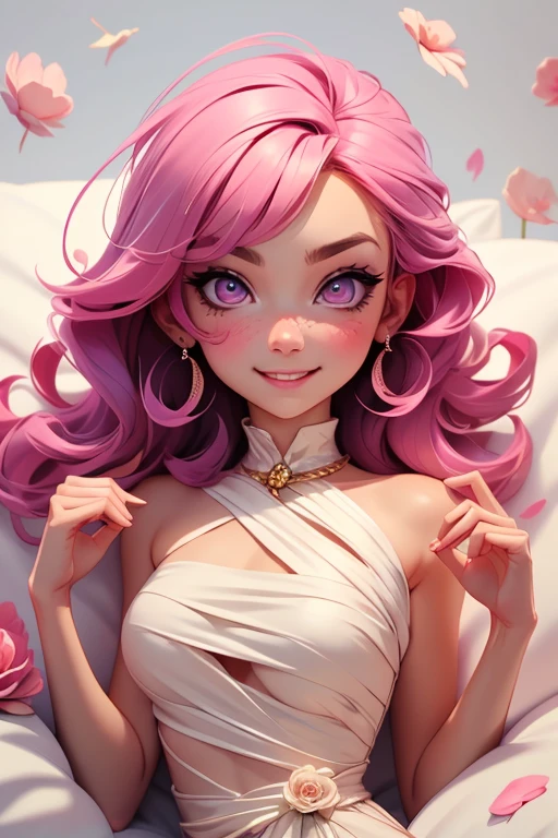 arafed woman laying on a bed in a pink dress, with pale skin, in style of petra collins, posing in bed, soft pale white skin, pale fair skin!!, on my bed, smooth pale skin, laying back on the bed, pale glowing skin, soft pale golden skin, ivory pale skin, laying in bed, pale skin!, amouranth