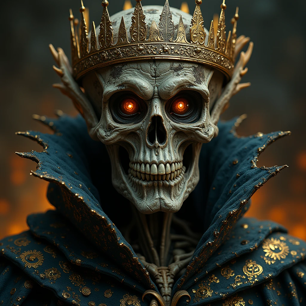 (best quality,4k,8k,highres,masterpiece:1.2),ultra-detailed,(realistic,photorealistic,photo-realistic:1.37),medieval zombie king portrait,green royal clothing,armor,undead,fantasy,trending on artstation,art by Mike Azevedo and Alex Negrea,portraits,dark atmosphere,dramatic lighting,haunting eyes,rugged appearance,sculpted cheekbones,decayed skin,menacing expression,rusty crown,zombie king,weathered texture,ominous aura,historical theme,bloody decayed mouth,commanding presence,ancient ruins background,golden accents,stark contrast,striking shadows,ethereal mist creeping,body emerging from darkness,surrealistic touch,fear-inducing presence,piercing gaze,hint of mystery,royalty with a twist,hauntingly beautiful,striking details with intricate patterns,vivid colors creating depth,captivating composition,strong and captivating,macabre