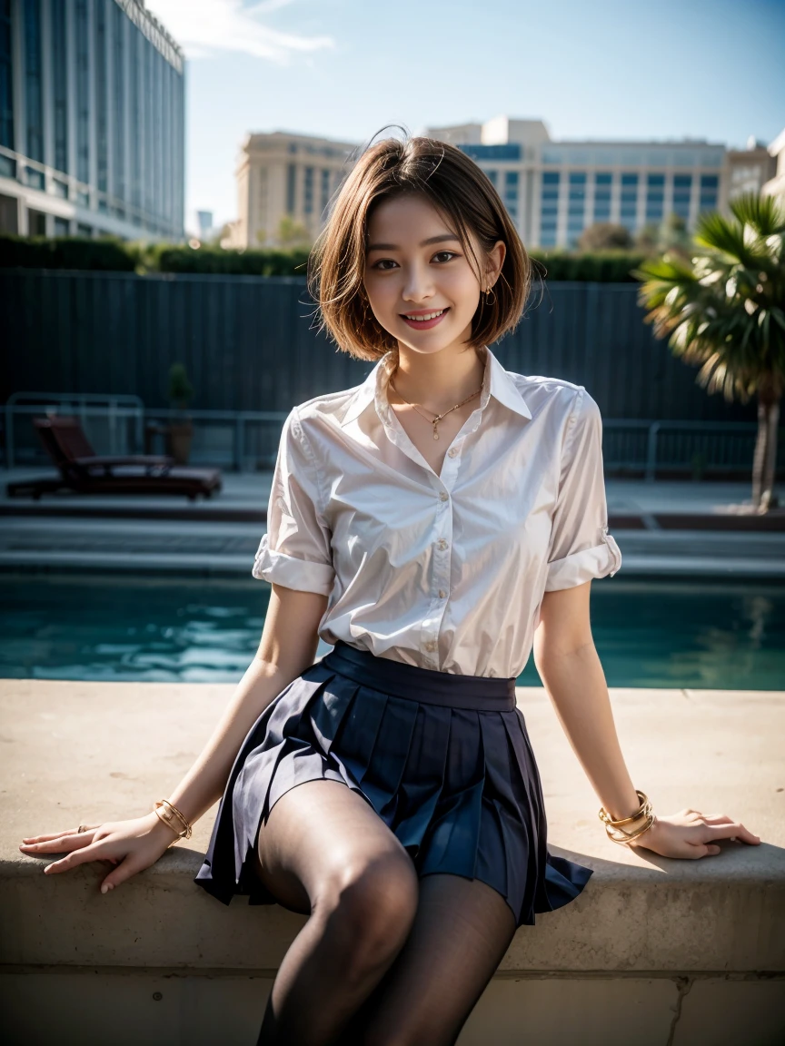 In underwear、blonde、Beautiful big breasts、(8k, RAW Photos, highest quality, masterpiece:1.2), (Realistic, photo-Realistic:1.37), Very detailed,
1 girl,cute, alone,Beautifully detailed skies,Detailed Cafe,night,Sitting,date,(Red Nose),(smile:1.1),(Mouth closed),Big Breasts, seductive smile, Wide opening, Professional Lighting, Sony A7R4, Zesse 50mm F1.8,
Medium Chest,Beautiful details,(Collared shirt:1.1), bow tie,Pleated skirt,(short hair:1.2),floating hair