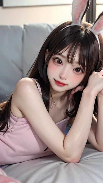 solo, (korean:1.2),1 girl,
(sharp focus:1.4), (photorealistic:1.4),
(intricate maid clothes:1.4), white maid apron, layered clothes, puffy sleeves,
(doggy position), barefoot, face focus, on the bed,
(black leather choker ), long hair, brown hair, curvy wave half twin tails, hair ties,
indoors, cozy bed,
(smile:1.1), (realistic humid skin:1.2), (beautiful face:1.1), detailed eyes, detailed face,(breasts:1.2), black eyes, makeup,
depth of field, best quality, ultra high res, (photorealistic:1.4), (ulzzang-6500:1.0),((puffy eyes)), full body, (pink lipstick,:1.1)