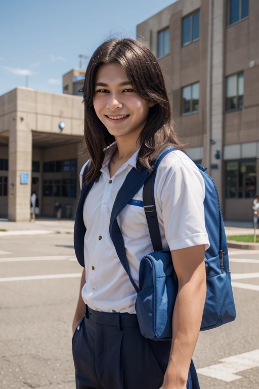 Girl arriving at school excitedly