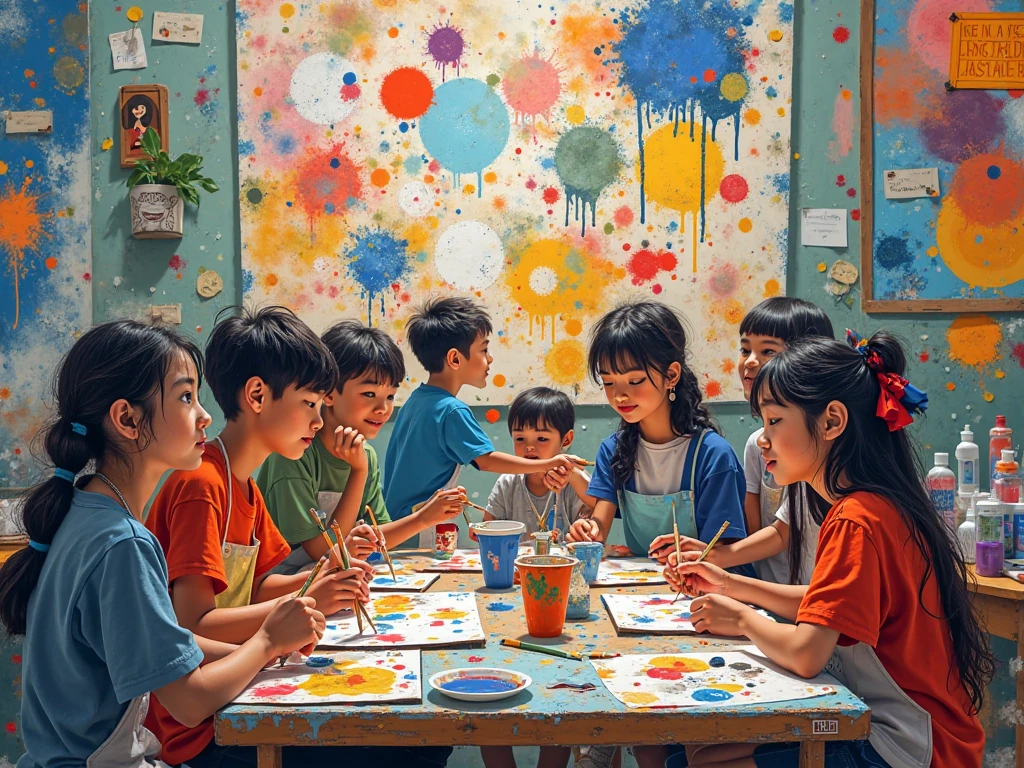 Creative hobby club, Mutual support. s and adults Abstract art