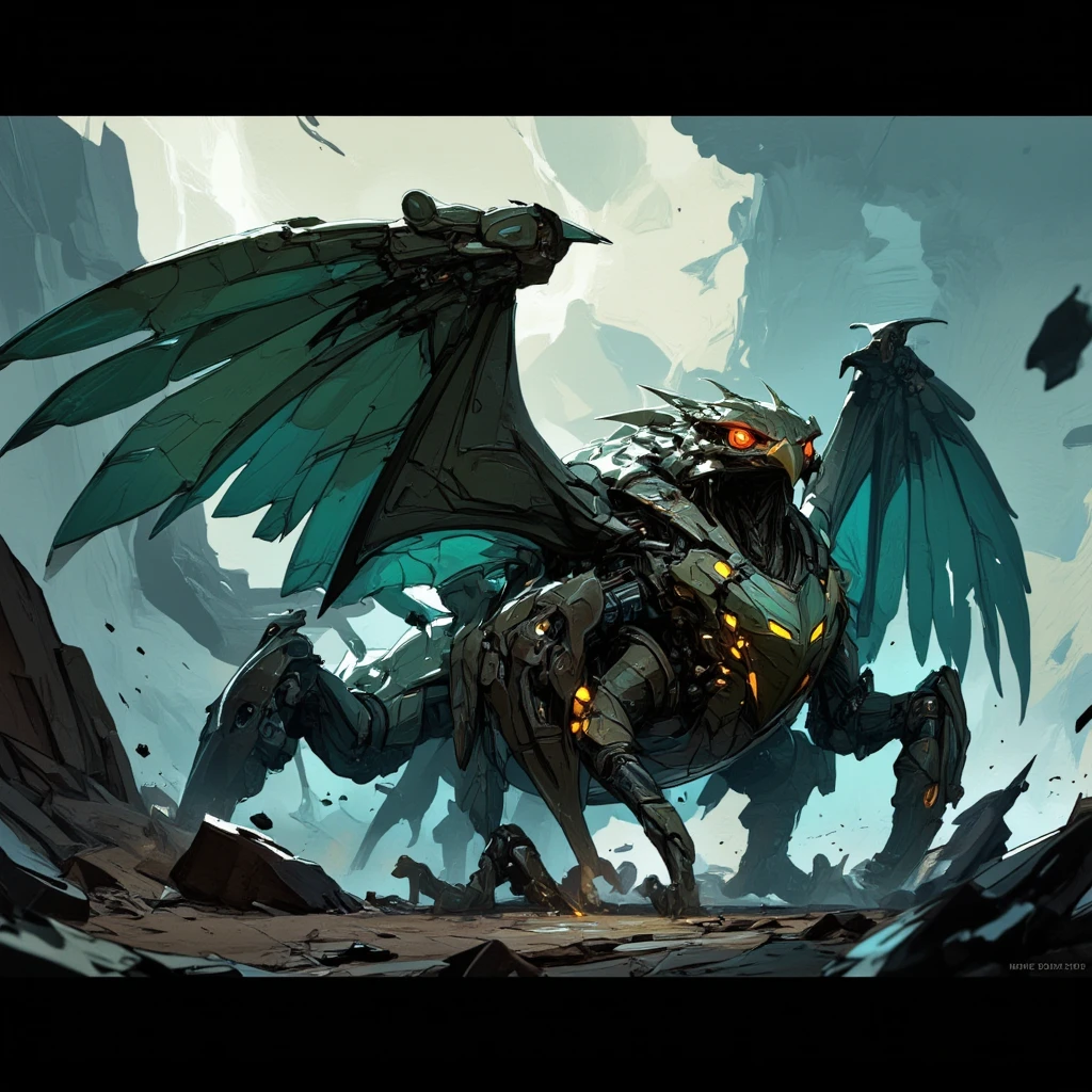 Synthetic Monster (Dragon's Head) ((Strong six-legged with exoskeleton, sharp scales, large sickle, three-pronged tail, six-legged walking)) (Spread out insect wings) Rainforest (((Lightning effect)))