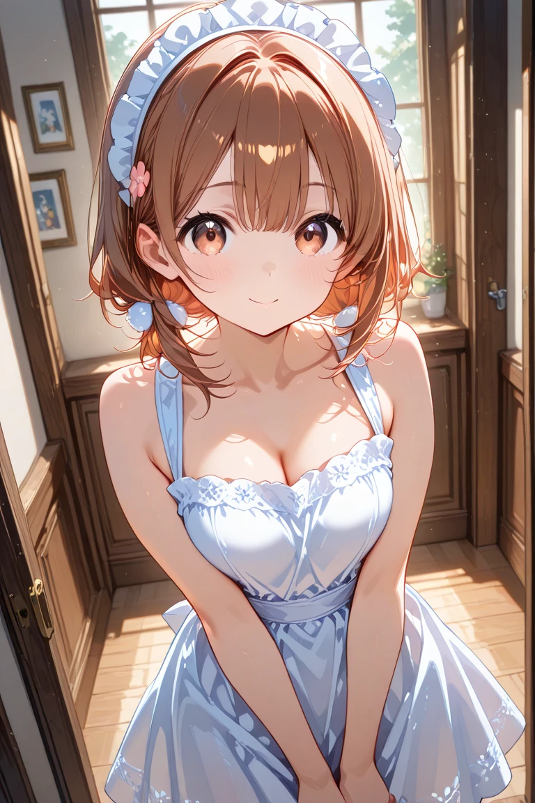 (Marl、inside in room、lightly dressed、Valley、full body Esbian、Gesture to take off panties、blue eyess、Orange hair、nakano miku)、1girl in、master piece、japanaese girl、absurderes、hight resolution、ultra-detailliert、depth of fields、masterpiece、extremely details CG、3D-photo、3D background、Unity、8K、Hi-Res、top-quality、shadowy、foco nítido、pale-skinned、A detailed eye、blurry backround、dynamic ungle、Exaggeration of gloss、best super feat、a closed mouth、Look at viewers、cute smile face、Red cheeks、Portrait of a beautiful woman who respects Gret Misaki、superclear