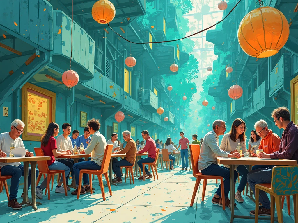 Hobby and social club. s and adults share experiences. Abstractionism. Turquoise color palette