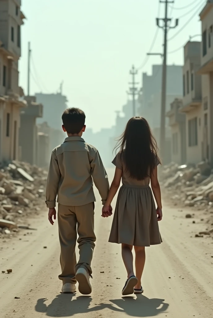 Boy and girl holding hands and they have no faces. The background is a little sad and everything to be super realistic. Make him looks like . More realistic. 