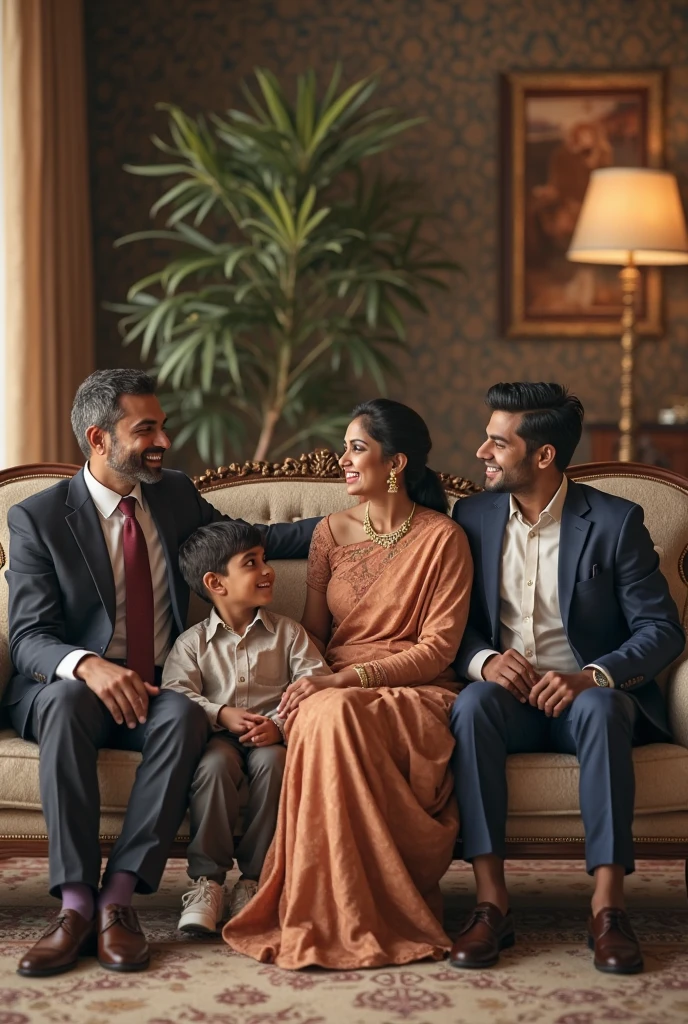 happy family in a comfortable and prosperous environment, symbolizing financial and family blessings.