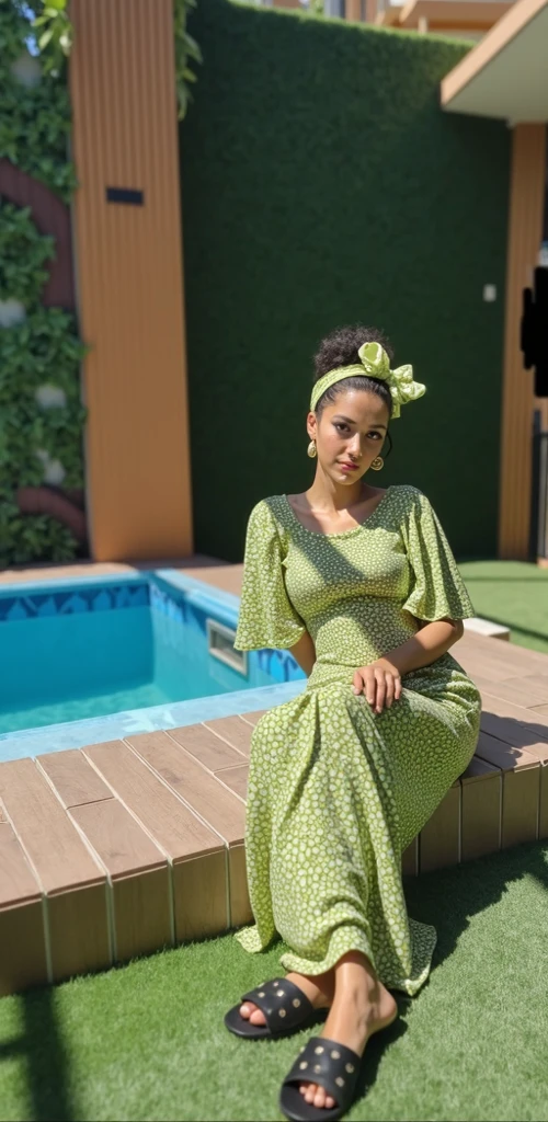 Araffes em um vestido verde sentado em uma cama, beleza de cair o queixo, ela tem cerca de 2 0 anos, ela tem cerca de 20 anos, figura linda, beleza de cair o queixo, Princesa africana deslumbrante, ela tem cerca de 2 a 5 anos de idade, gorgeous female, ela usa um vestido verde escuro, vestido decotado, ela tem cerca de 30 anos
