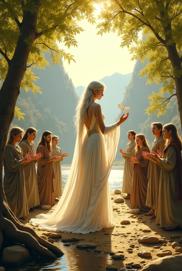 Galadriel giving gift background lothlorien forest