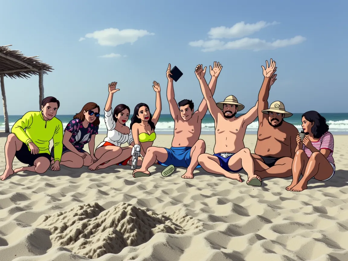give me people in swimsuits on the beach in bikinis with the S logo&J 













