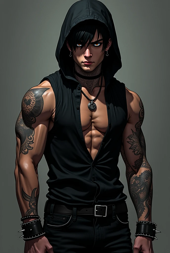 Characters cute men strong sex magic demon wearing cargo pants with chains