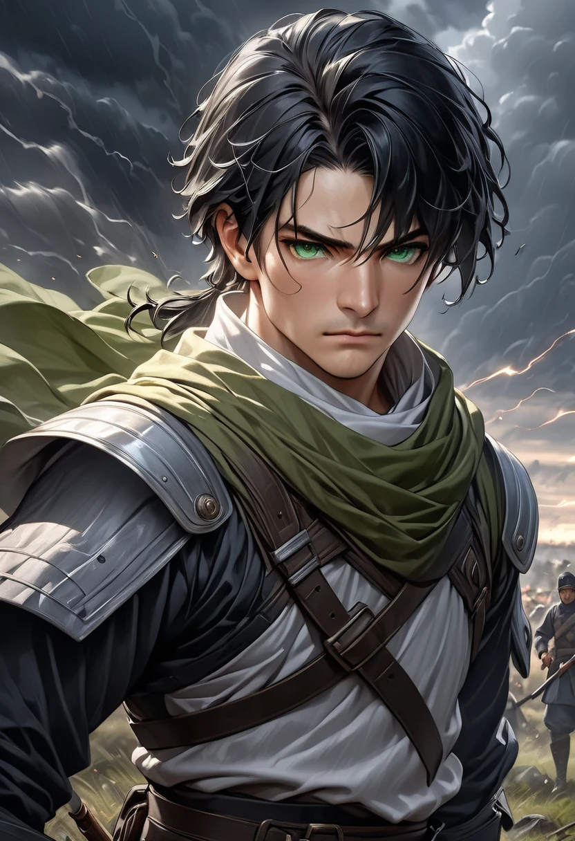 Closeup of this man with a kneeling sword praying