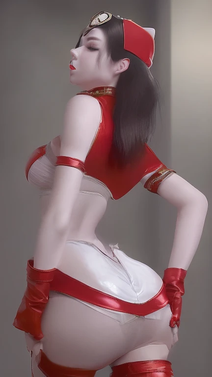 (score_9,score_8_up,score_7_up,score_6_up,score_5_up,score_4_up),(masterpiece, top quality, best quality, official art, beautiful and aesthetic:1.2), animation,, 1girl black long hair, ECPU, hip, red pleated skirt, white shirt, red scarf, side face, full body perspective ,