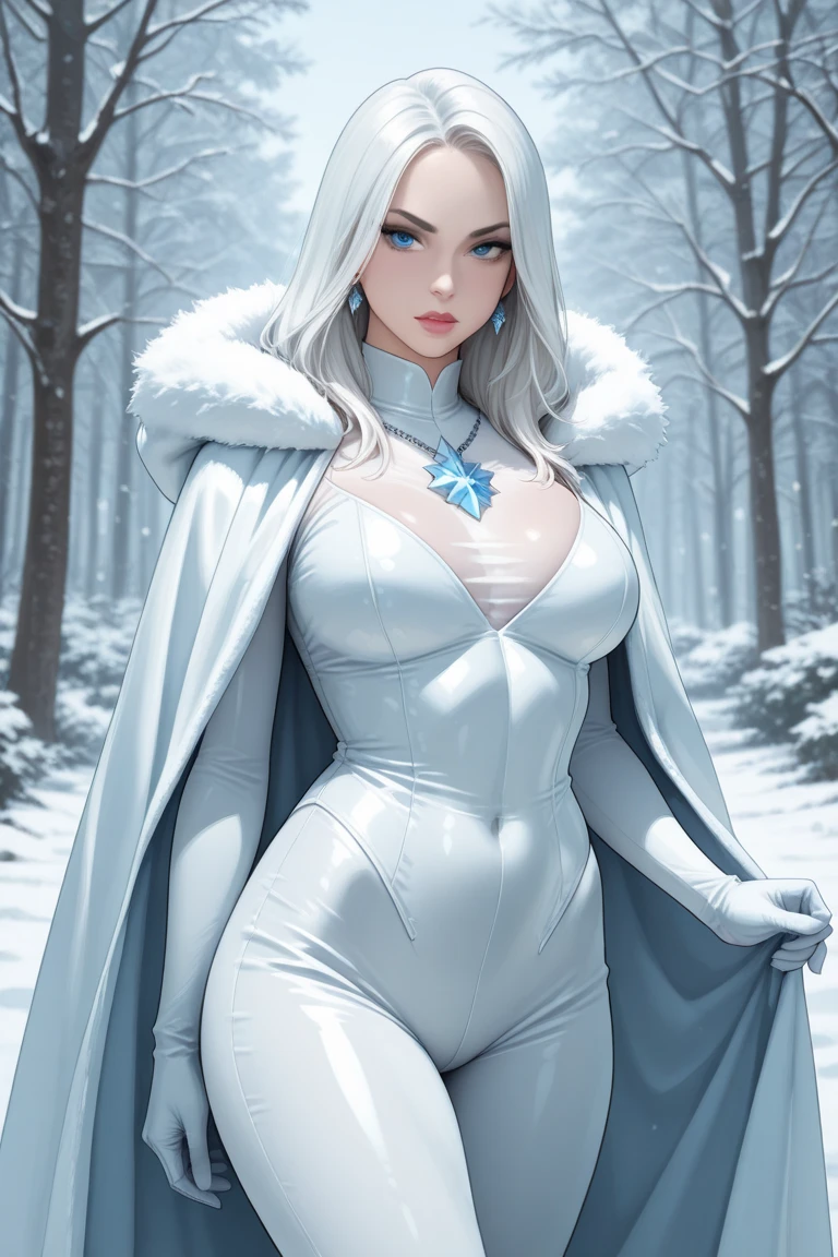A beautiful 21-year-old woman, with a determined expression and piercing eyes, standing tall and strong, as she surrounded by a swarm of white clouds, holding a small white dragon close to her chest, with a bold and dynamic composition, in a style inspired by the works of Alex Ross and Marvel Comics.