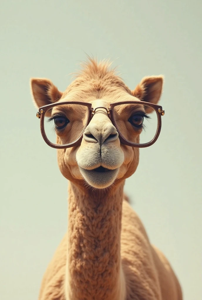 
Camel with study glasses and   realistic black background  seerious mood 
