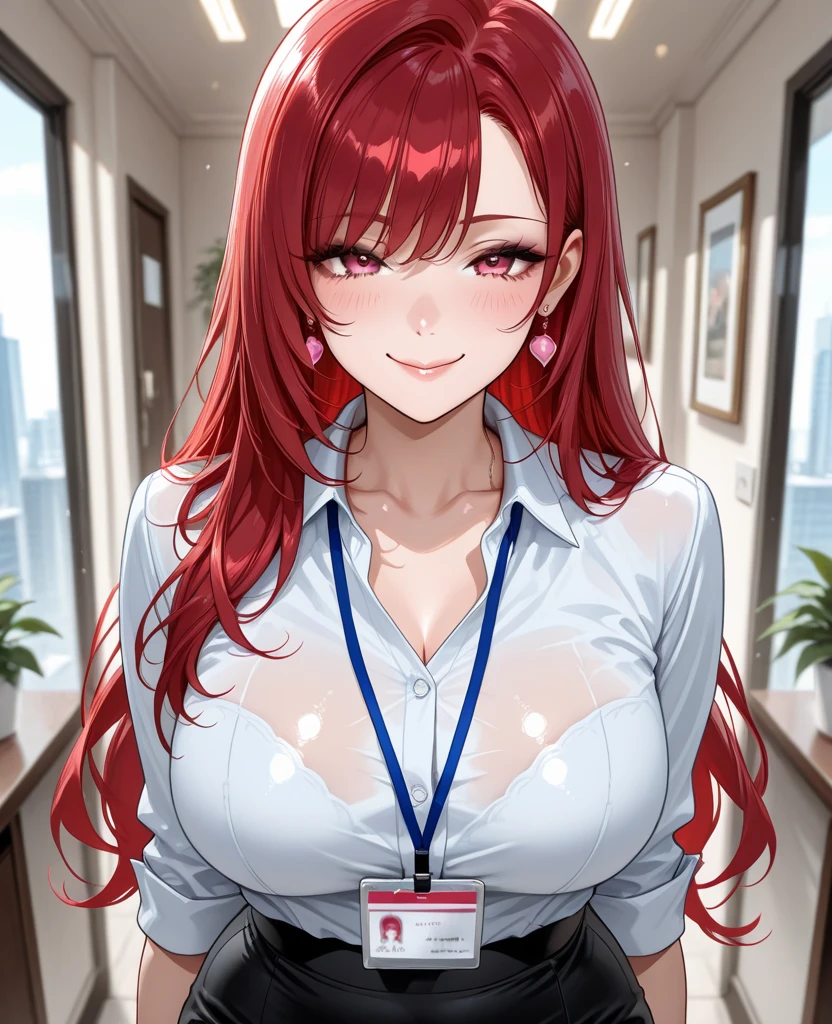 popped collar shirt,White shirt,Sexy woman,smile,whole body,