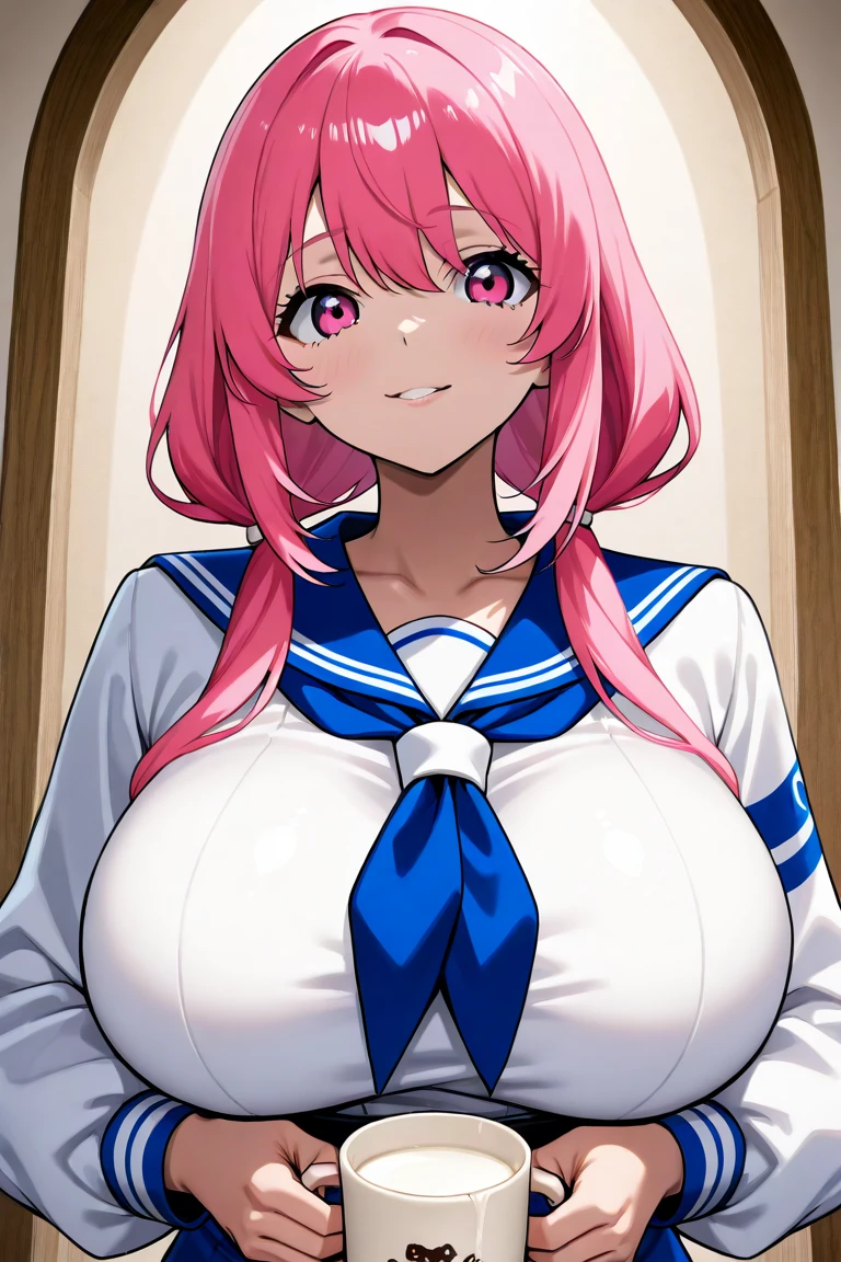 there is a set of women dressed in different ways and poses as one poses in front of a mirror, gotou hitori, breasts, 1girl, jacket, cube hair ornament, large breasts, long hair, white bikini, cleavage, kimono, pink hair, hair ornament, skirt, blue eyes, multiple views, track jacket, swimsuit, thighhighs, japanese clothes, open clothes, bikini, open jacket,hitori gotou (bocchi the rock), blue eyes, long hair, pink hair, hair clip yellow and blue square, huge breast, huge_breasts, huge_breasts, huge_breasts, thicc,