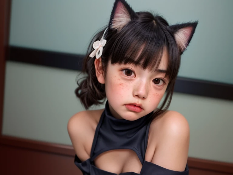 NSFW, 8k, High-level, absurd, masterpiece, best quality, primitive, very detailed CG, very detailed wallpaper, perfect lighting, Extremely detailed (((The personifying " Kiki's Delivery Service " as a Little Girl))), MysticSight, Tyndall effect, Tyndall scattering, Studio gray background with (many Dazzling RainbowColor particles BokeH:1.28), (RoundlyButts, ThighGap), (Exposed:0.4), (Assfocus with looking ahead), BREAK (NOGIZAKA face variations) Extremely Detailed very KAWAII face variations, perfect anatomy, Childish, captivating gaze, elaborate detailed Eyes with (sparkling highlights:1.28), long eyelashes、Glossy RED Lips with beautiful details, Coquettish tongue, Rosy cheeks, Radiant PearlSkin with clear transparency . { (Dynamic LifeLike expressions:1.4) | :d) }, (large eyes:-1) .