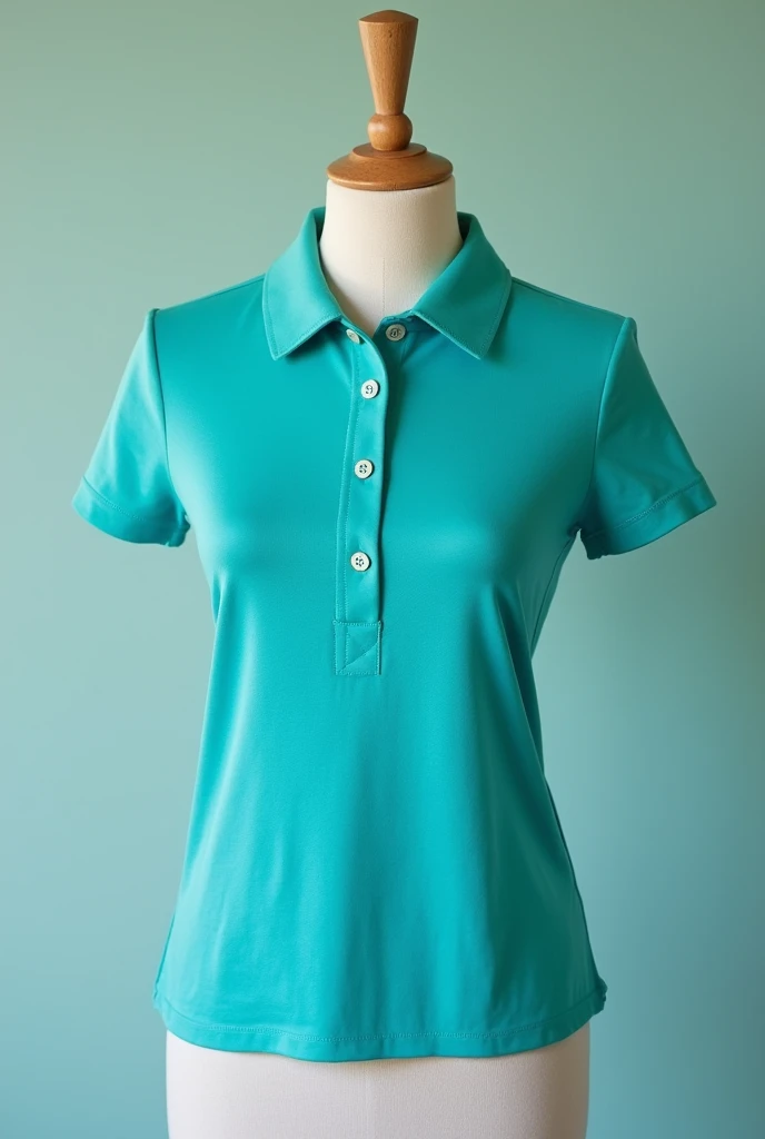 Create a women's sports polo shirt in blue and light blue with a pill print