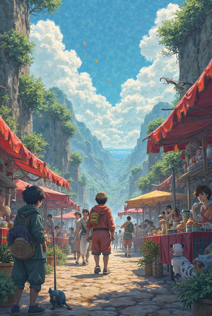 Make a picture of "Heroic Merchants' Odyssey" about pokemon 
