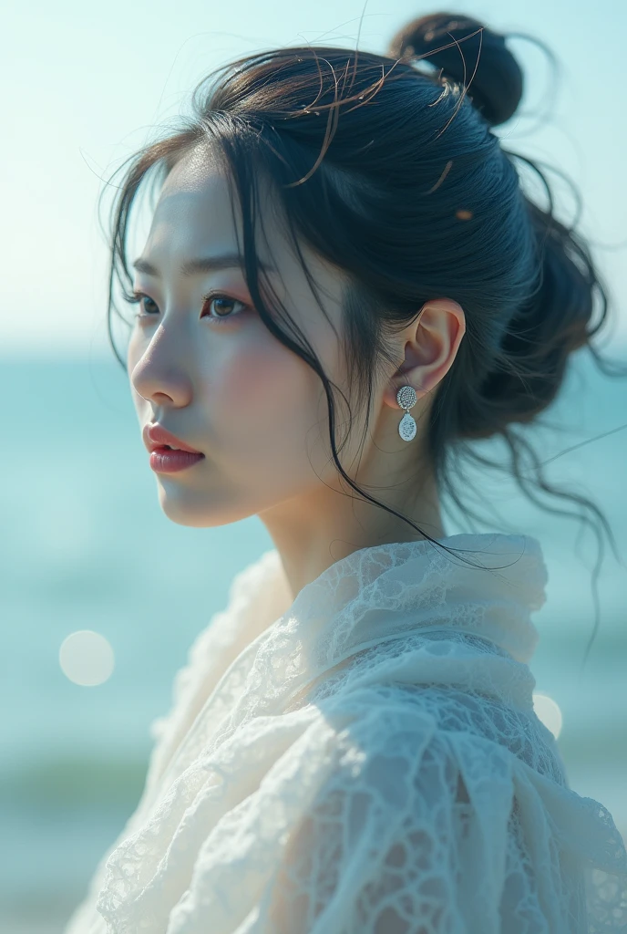 high quality, 8K ultra HD, 여신의 실루엣과 해질녘 해안이 결합된 아름다운 double exposure, coastline is used as a background for the goddess, details are incorporated into the goddess. sharp lines, The background is solid , clear focus, double exposure, By Yukisakura, nice full color