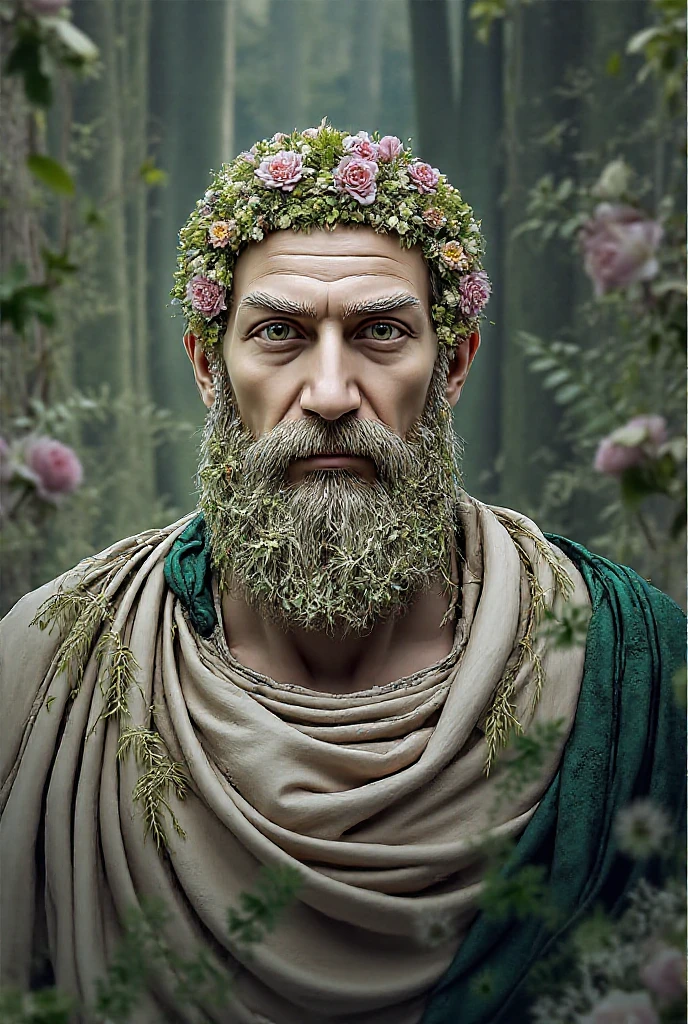 Form the face of Epicurus with branches, flores, trees and more 