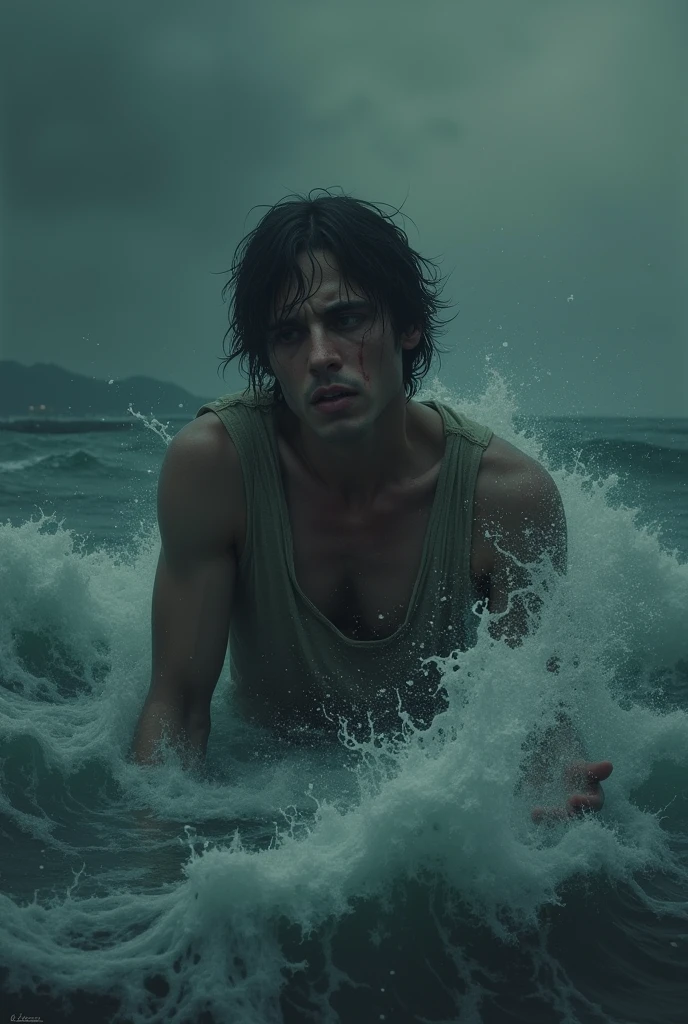 Draw a Depressed teen-ager drowning in water
