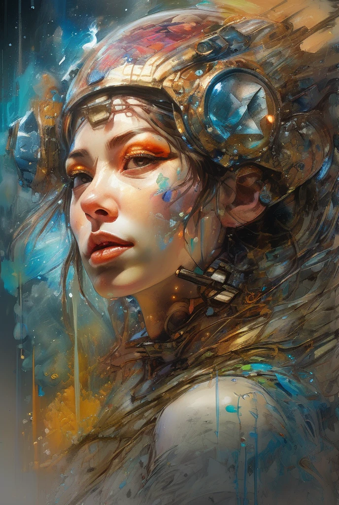 Futuristic Woman, Protector Of The Universe, Expressive, from 3000, Detailed Face, Colorful Oil Painting, Heavy Strokes, By Jean Baptiste Monge, By Karol Bak, By Carne Griffiths, Masterpiece, Unreal Engine 3D; Symbolism, Colourful, Polished, Complex; UHD; D3D; 16K", Full Color Painting, Low Contrast, Soft Cinematic Light, Exposure Blend, Hdr, Front, 8k