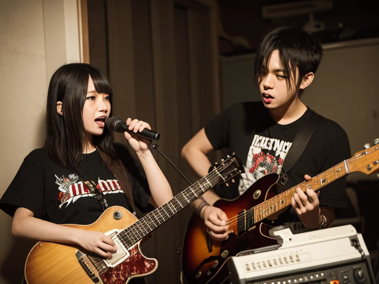 female、 male、Punk band、with instruments、、70Late Period、 hardcore、old clothes、