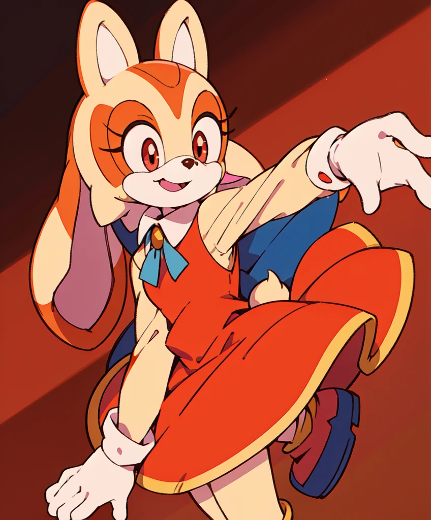Best quality, ((anthro, furry)), cream the rabbit, anthro, red dress ...