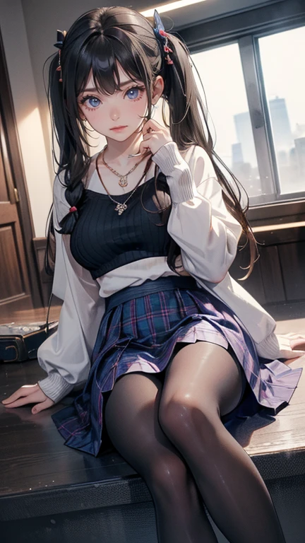 (hyperrealistic), (illustration), (high resolution), (8K), (extremely detailed), (best illustration), (beautiful detailed eyes), (best quality), (super detailed), (masterpiece), (wallpaper), (detailed face), solo, 1 girl, white wavy hair, korean, heterochromic eyes, small moles under the eyes, loose white shirt, maid outfit, big breasts, long legs, tight abs, camel toes, stockings