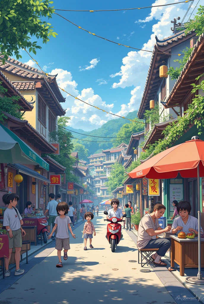 Vietnamese street with anime style, visual novel background
