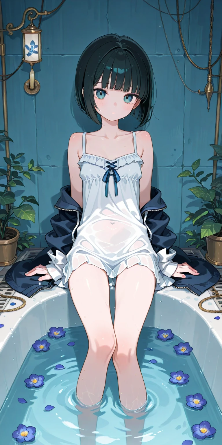 1 Girls' Classroom、Disheveled clothes，Wear only a shirt，No underwear，full bodyesbian，浴室，Lie in the bathtub，seduce