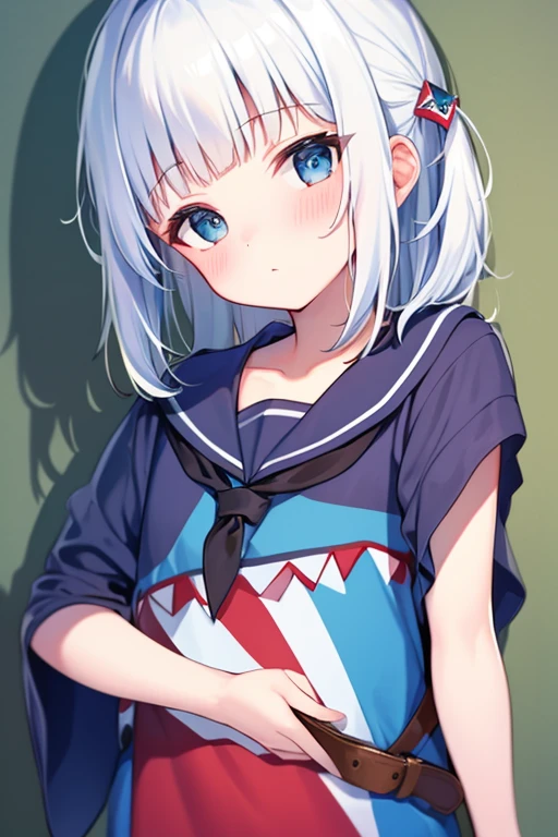 1 girl in、Silver-haired shorthair、bob cuts、(Iridescent eyes)、Beautiful eyes、White sailor suit、a sailor suit、Chibi Chara、From head to thigh、(High resolution of the highest quality)、((masterpiece best quality:1.2))、[[Bad face]], [[Fused fingers]]