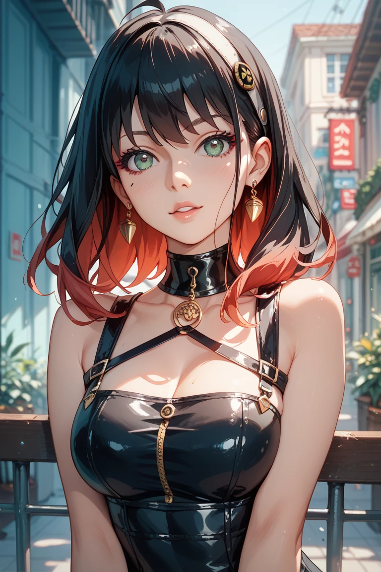 (masterpiece, Best Quality, luz bright, bright, piel bright, ultra detailed, detailed background, complex background),(perfect face, detailed face, detailed eyes,perfect hands,perfect fingers), (big tits:1.2,smile),(mature woman:1.4),cowboy shot,thick,
Yor,by the wide,((ombre hair)),multicolored eyes, gradient eyes, (ojos brights:1.5), mask, (fashion makeup), Chapped lips, hair band, jewelry, earrings, hair ornament, hair flower, flower, gold hair band,dress, black dress,
((park, fountain, leaves in the air, wall, autumn, trees)),((super detailed background)), dynamic poses, ((8k wallpaper)),