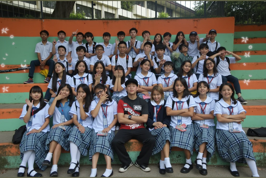 arafed image of a group of young people standing in front of a bus, bus stop, horror movie, trailer, horror film, by Kogan Gengei, 2 0 2 4, 2024, public bus, movie promo, school class, student, poster!!!, bus, ap art, inspired by Rudy Siswanto, jk uniform
