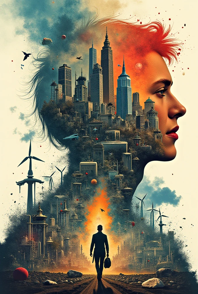 Create a drawing that indicates environmental and cultural factors of the 20th century
