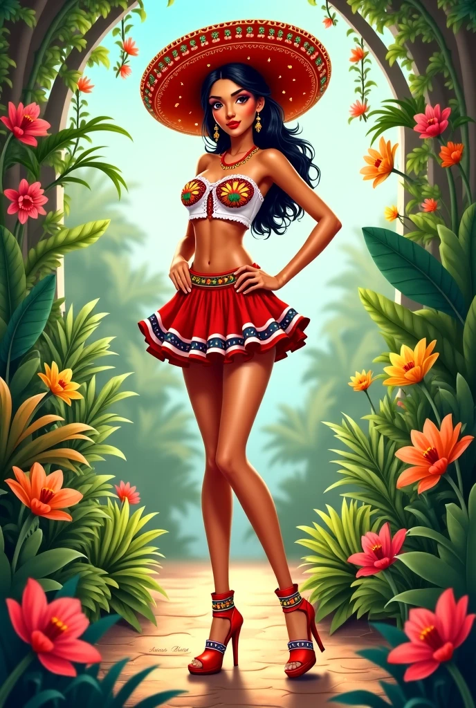 (Nadia la Arwall), full body photo, fashion photography of cute 25 years old girl (Nadia la Arwall)<lora:Nadia:0.8>, intense green eyes, dark caramel skin, dressing white transparent bandeau top, red short skirt,  in dynamic pose, detailed, sunlight passing through hair,  wet body, 
monocromatic splash art background(high contrast, official art, extreme detailed, highest detailed), jungle, flight
(best quality, masterpiece, colorful, dynamic angle, highest detailed), (high resolution textures), bokeh, (intricate details, hyperdetailed:1.15)
