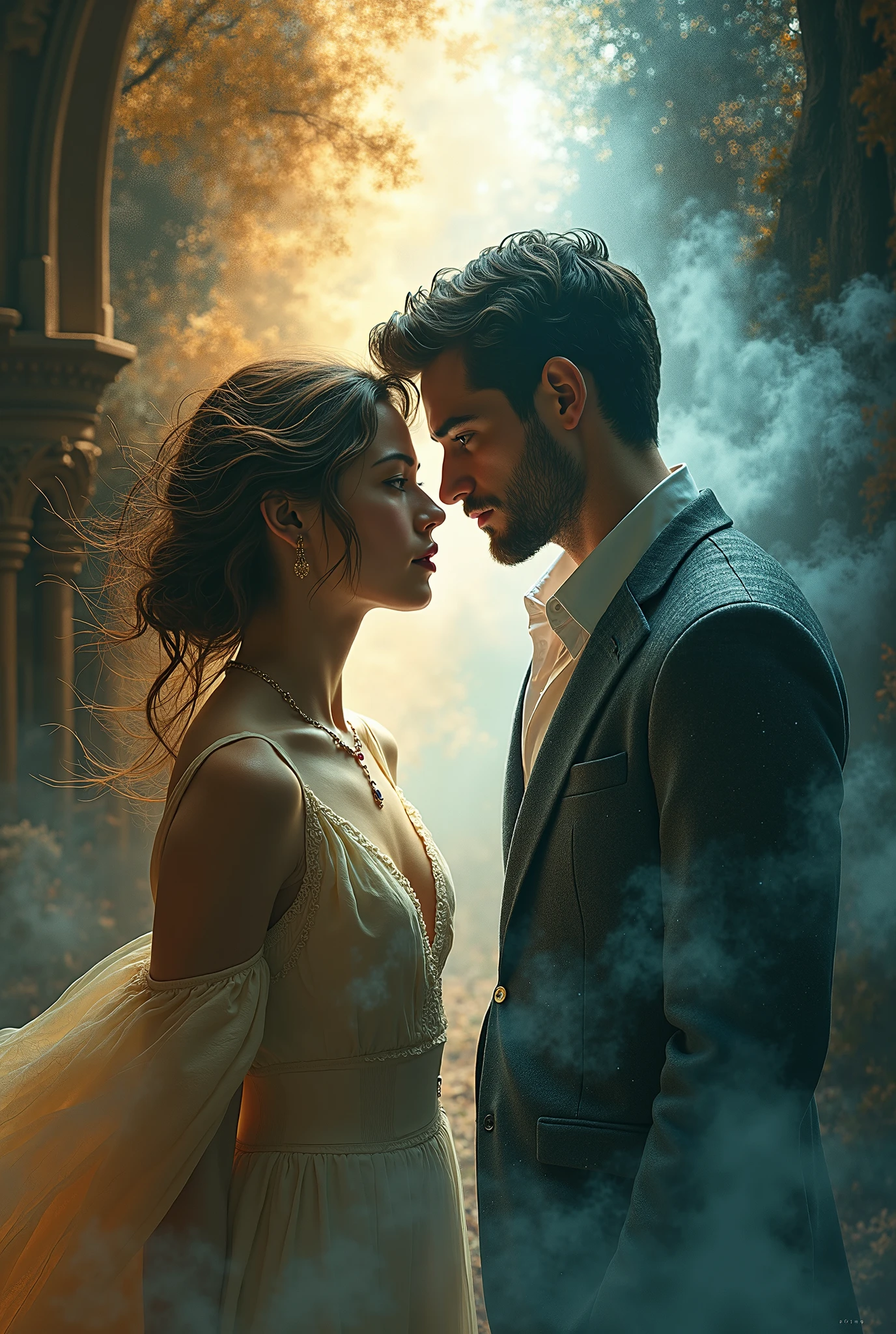 There is a young woman and a young man who seem to be between two worlds, with different places, both of them. ( Handsome) And that they have the creative tortuous between two worlds 