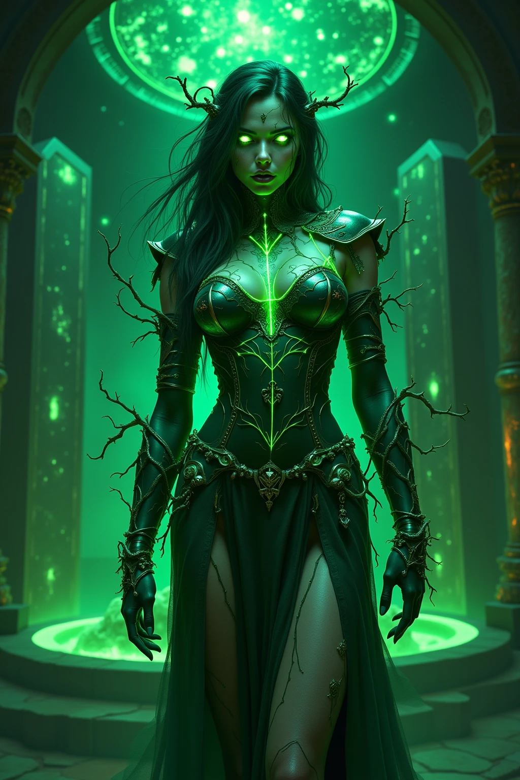 a sorceress casting a AlchemyPunkAI spell in magical library exquisite beautiful human woman ((full body shot: 1.5)), ((anatomically correct: 1.5)) (ultra detailed face: 1.2), dynamic skin complexion, dynamic hair style, dynamic hair color,  she is wearing a long dark dress, intricate dark dress, small cleavage, long white cloak, (high heeled boots: 1.3) fantasy magical laboratory, books, potions, and magical study items,  background,  vibrant, Ultra-high resolution, High Contrast, (masterpiece:1.5), highest quality, Best aesthetics), best details, best quality, highres, 16k, [ultra detailed], masterpiece, best quality, (extremely detailed) RAW,fantasy art, dnd art, fantasy art, realistic art,  (ultra details, Masterpiece, best quality), AlchemyPunkAI, Cinematic Hollywood Film