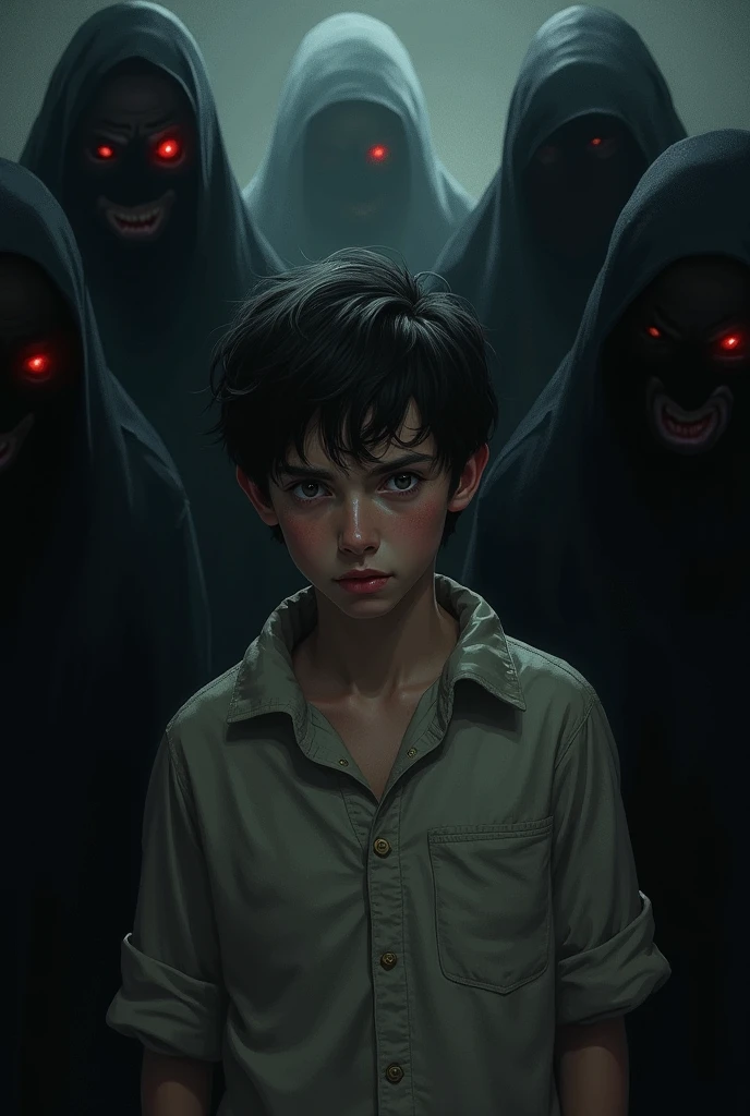 A boy awake by the presence of people surrounded him who taught he's in trouble