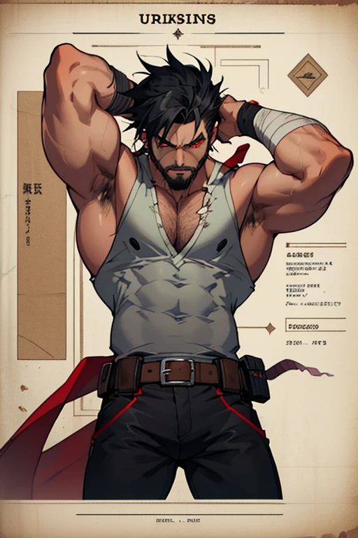 Two characters, both facing each other, in fighting stances Dojo Background, with Persona 5 game Artsyle, First charactera muscular young man with cyan blue hair in a undercut hair and tanktop and cargo pants outfit has a Short Trimmed beard no tatoos badass has a relaxed expression, Second Character is a young man with small beard wearing a karate uniform is very big muscular has long black hair have serious expression body hairless